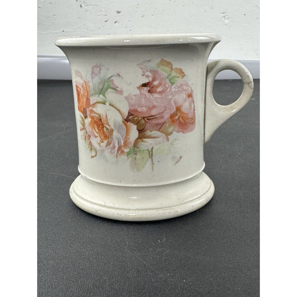 Antique Pottery Collective Shaving Mug Semi Vitreous Porcelain Floral Design